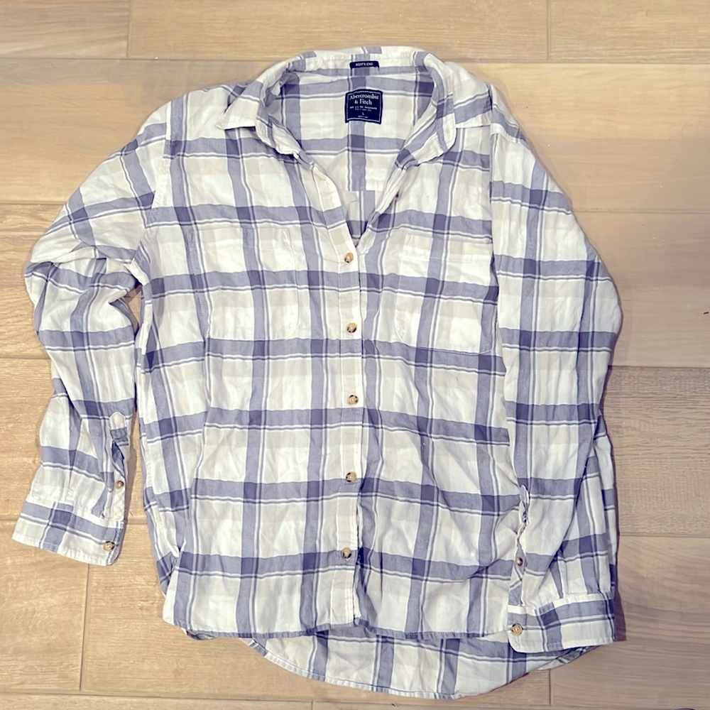 Abercrombie & Fitch blue and white boyfriend flannel